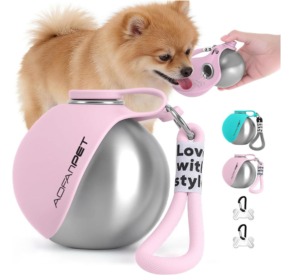 Portable Stainless Steel Pet Water Bottle & Bowl – Travel Water Dispenser for Dogs & Puppies